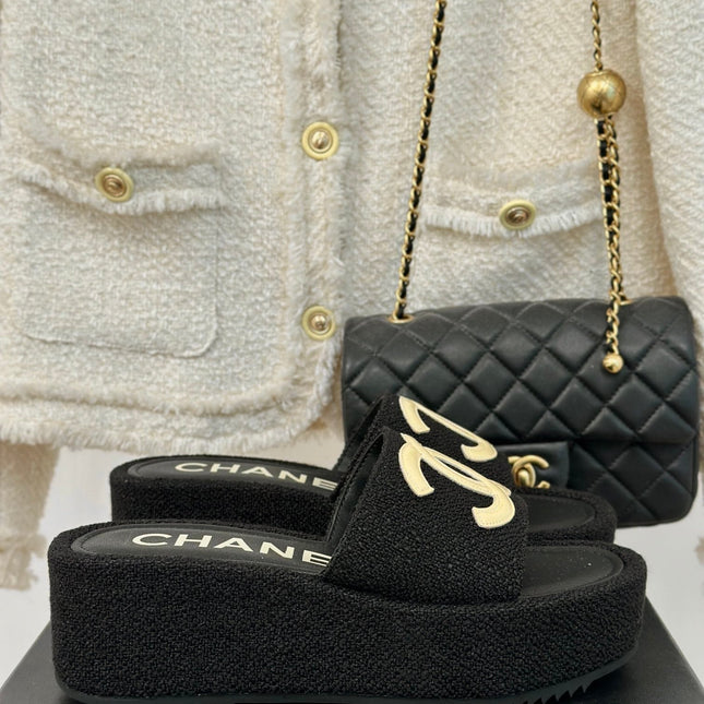 CLASSIC SLIPPERS THICK SOLE IN BLACK TWEED