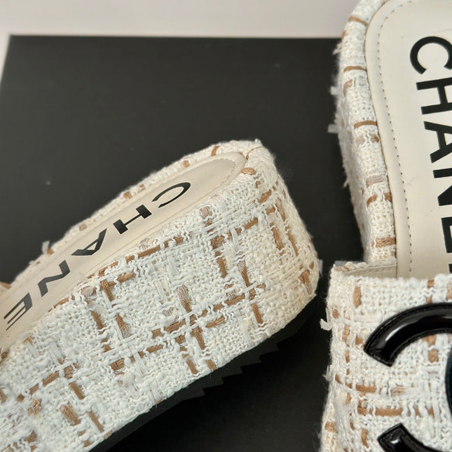 CLASSIC SLIPPERS THICK SOLE IN WHITE MIX BROWN TWEED