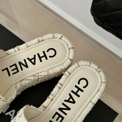 CLASSIC SLIPPERS THICK SOLE IN WHITE MIX BROWN TWEED