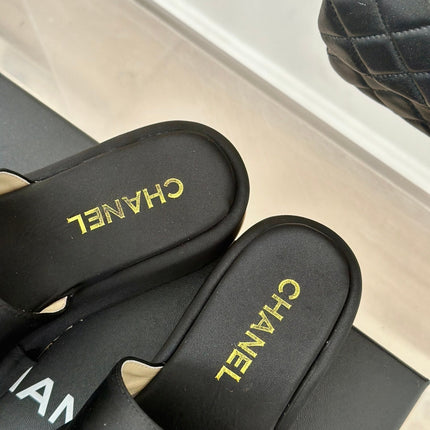 SLIPPERS THICK SOLE IN BLACK SATIN