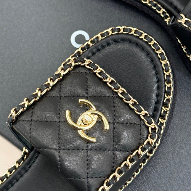 FLAT CHAIN HEART SLIPPER IN BLACK LAMBSKIN