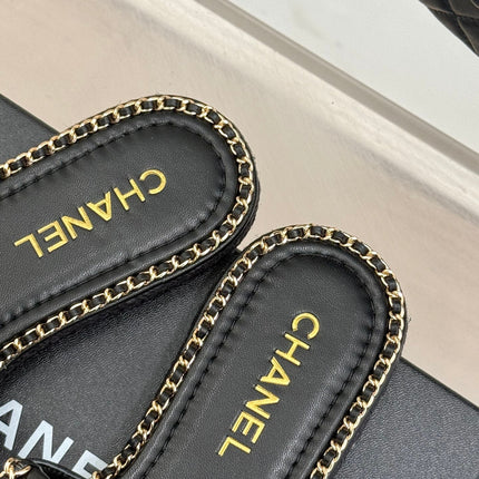 FLAT CHAIN HEART SLIPPER IN BLACK LAMBSKIN