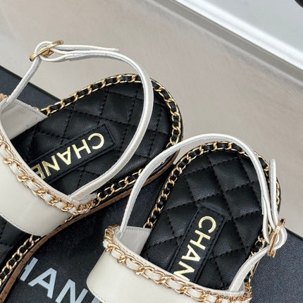 FLAT CHAIN HEART SANDAL IN WHITE LAMBSKIN