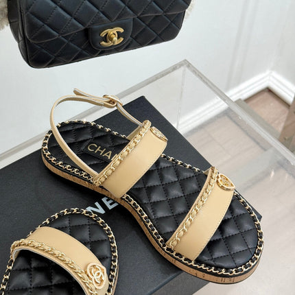 FLAT CHAIN HEART SANDAL IN BISQUE BEIGE LAMBSKIN