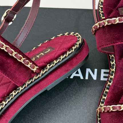 FLAT CHAIN HEART SANDAL IN PLUM PURPLE VELVET