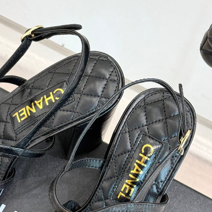 HIGH HEELS SANDAL IN BLACK LAMBSKIN PEARL FLOWERS