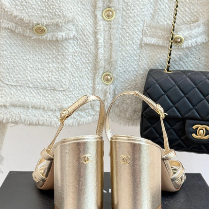 HIGH HEELS SANDAL IN GOLD LAMBSKIN PEARL FLOWERS