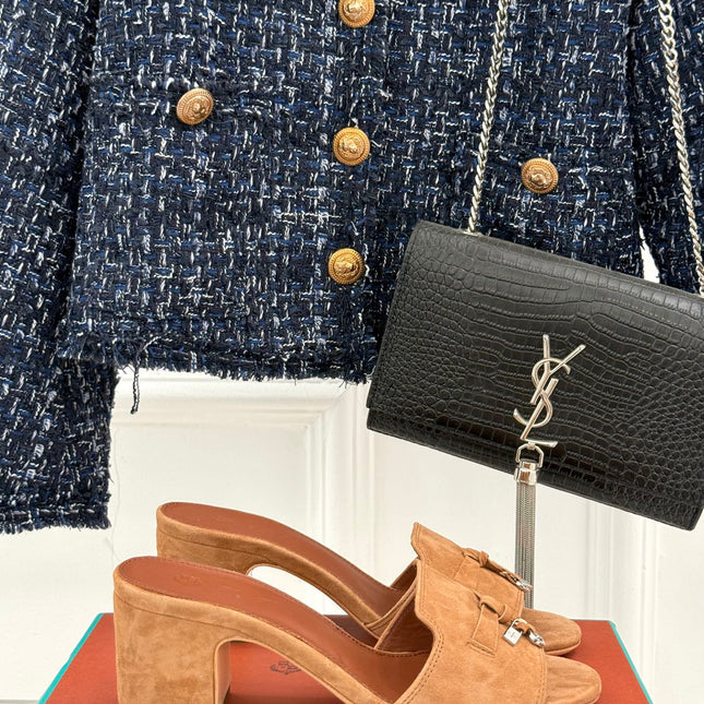 HIGH HEELS IN BROWN SUEDE AND LAMBSKIN