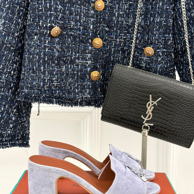 HIGH HEELS IN GREY SUEDE  AND LAMBSKIN