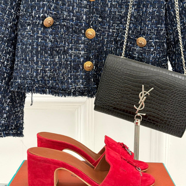 HIGH HEELS IN RED SUEDE AND LAMBSKIN