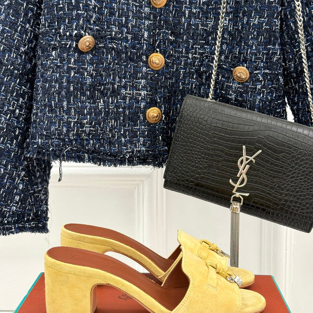 HIGH HEELS IN YELLOW SUEDE AND LAMBSKIN