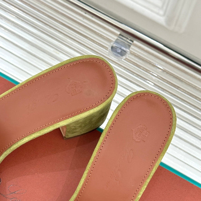 HIGH HEELS IN MOSS YELLOW SUEDE AND LAMBSKIN