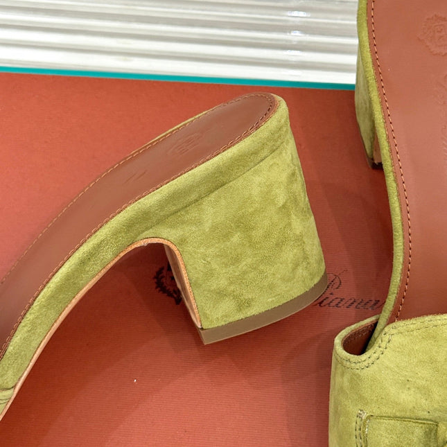 HIGH HEELS IN MOSS YELLOW SUEDE AND LAMBSKIN