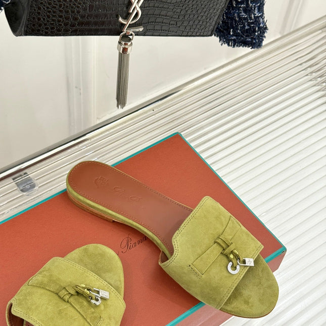 FLAT SANDALS IN MOSS YELLOW SUEDE AND LAMBSKIN