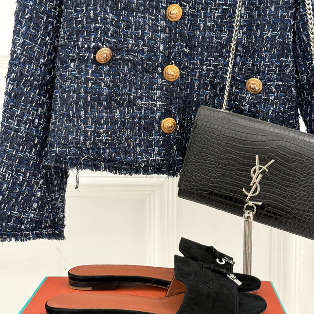 FLAT SANDALS IN BLACK SUEDE AND LAMBSKIN