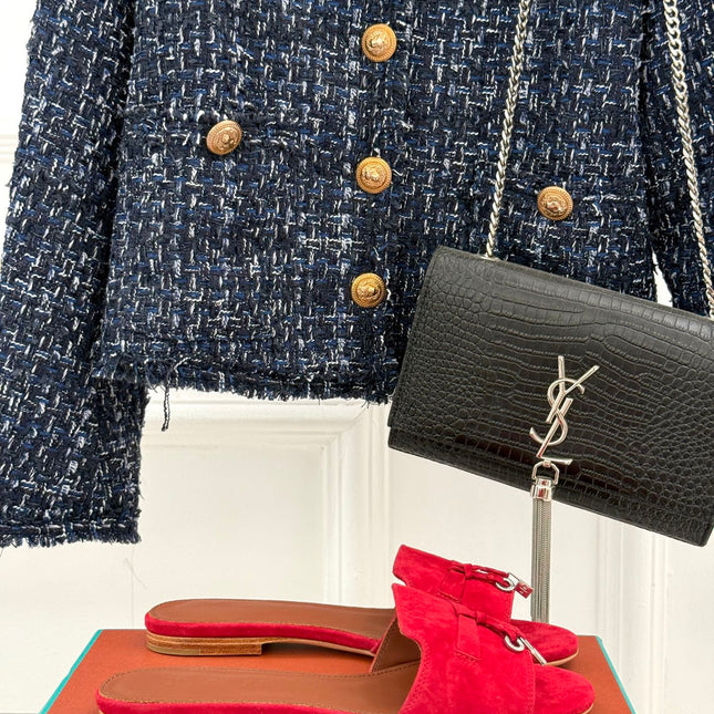 FLAT SANDALS IN RED SUEDE AND LAMBSKIN