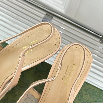 GG HIGH SLINGBACK 8.5 CM IN BEIGE CLASSIC POINTED-TOE MESH WITH RHINESTONE EMBELLISHMENTS