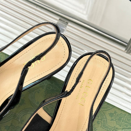 GG HIGH SLINGBACK 8.5 CM IN BLACK CLASSIC POINTED-TOE MESH WITH RHINESTONE EMBELLISHMENTS