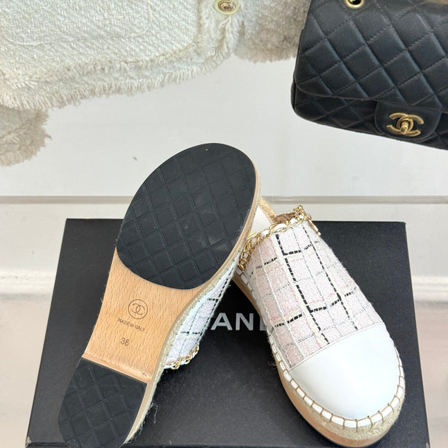 CC MULES 25SS 30 MM IN WHITE LAMBSKIN MIX PASTEL PINK TWEED