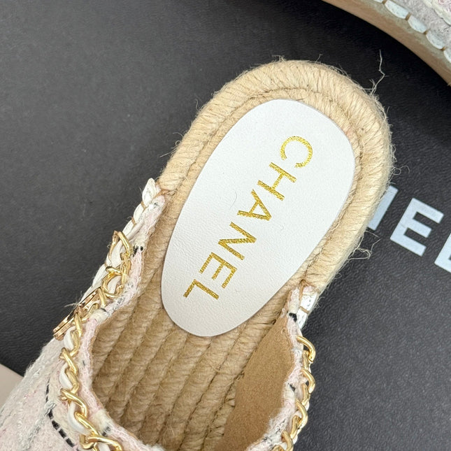 CC MULES 25SS 30 MM IN WHITE LAMBSKIN MIX PASTEL PINK TWEED