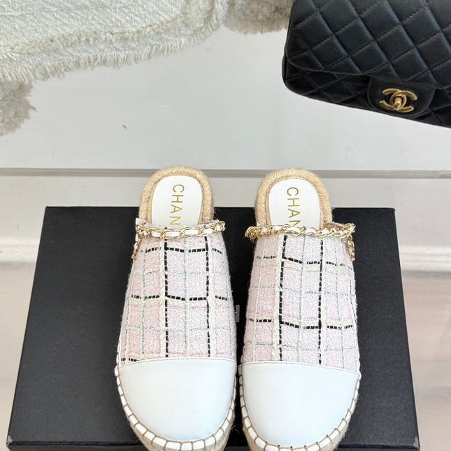 CC MULES 25SS 30 MM IN WHITE LAMBSKIN MIX PASTEL PINK TWEED