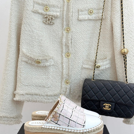 CC MULES 25SS 30 MM IN WHITE LAMBSKIN MIX PASTEL PINK TWEED