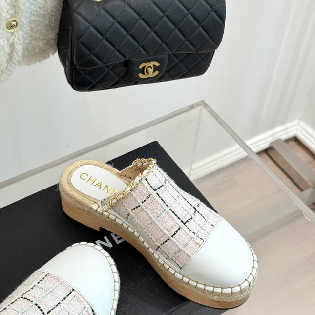 CC MULES 25SS 30 MM IN WHITE LAMBSKIN MIX PASTEL PINK TWEED