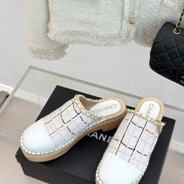 CC MULES 25SS 30 MM IN WHITE LAMBSKIN MIX PASTEL PINK TWEED