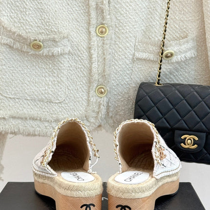 CC MULES 25SS 30 MM IN WHITE LAMBSKIN MIX PASTEL PINK TWEED