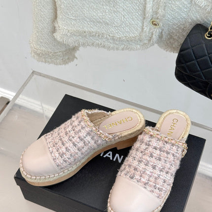 CC MULES 25SS 30 MM IN PASTEL PINK LAMBSKIN MIX TWEED