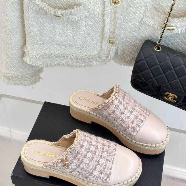 CC MULES 25SS 30 MM IN PASTEL PINK LAMBSKIN MIX TWEED
