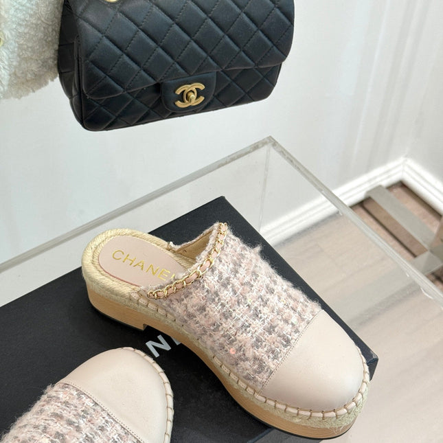 CC MULES 25SS 30 MM IN PASTEL PINK LAMBSKIN MIX TWEED