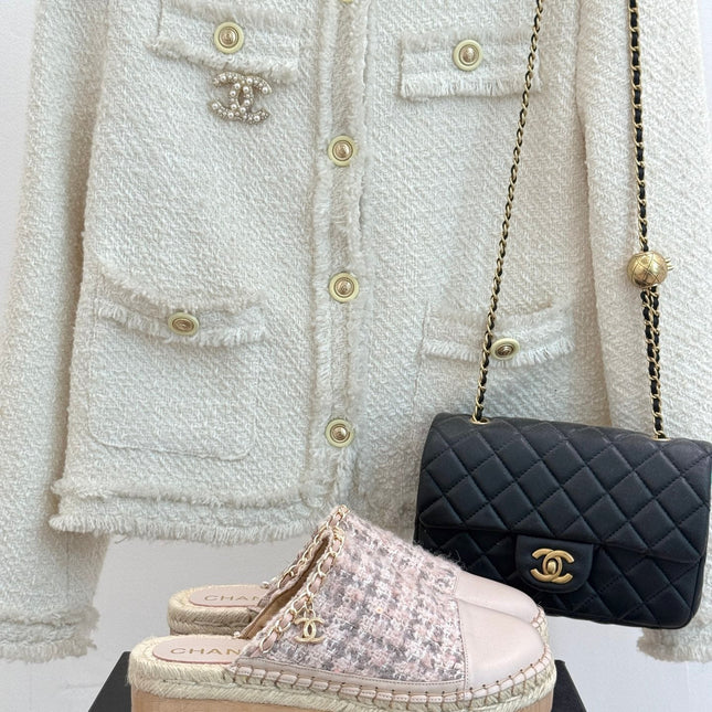 CC MULES 25SS 30 MM IN PASTEL PINK LAMBSKIN MIX TWEED
