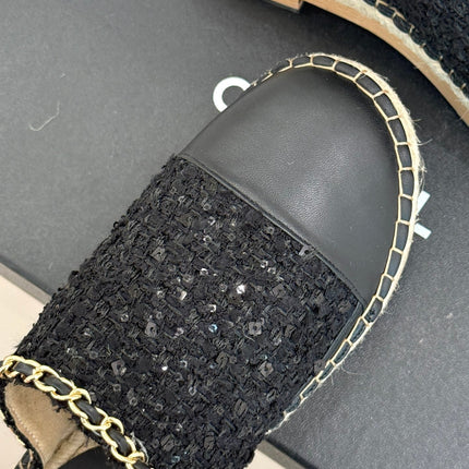 CC MULES 25SS 30 MM IN BLACK LAMBSKIN MIX TWEED