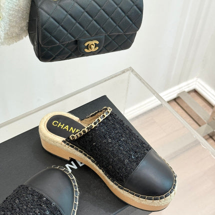 CC MULES 25SS 30 MM IN BLACK LAMBSKIN MIX TWEED