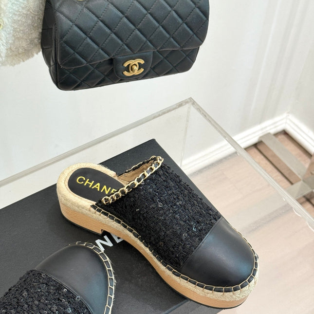 CC MULES 25SS 30 MM IN BLACK LAMBSKIN MIX TWEED