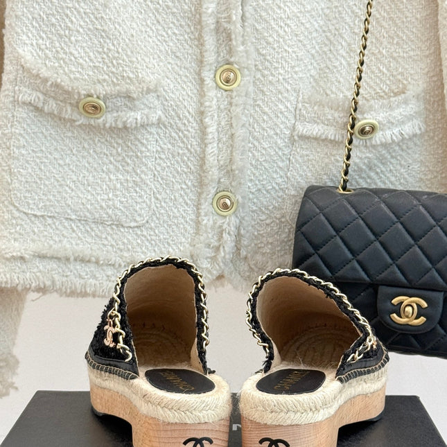 CC MULES 25SS 30 MM IN BLACK LAMBSKIN MIX TWEED