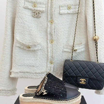 CC MULES 25SS 30 MM IN BLACK LAMBSKIN MIX TWEED