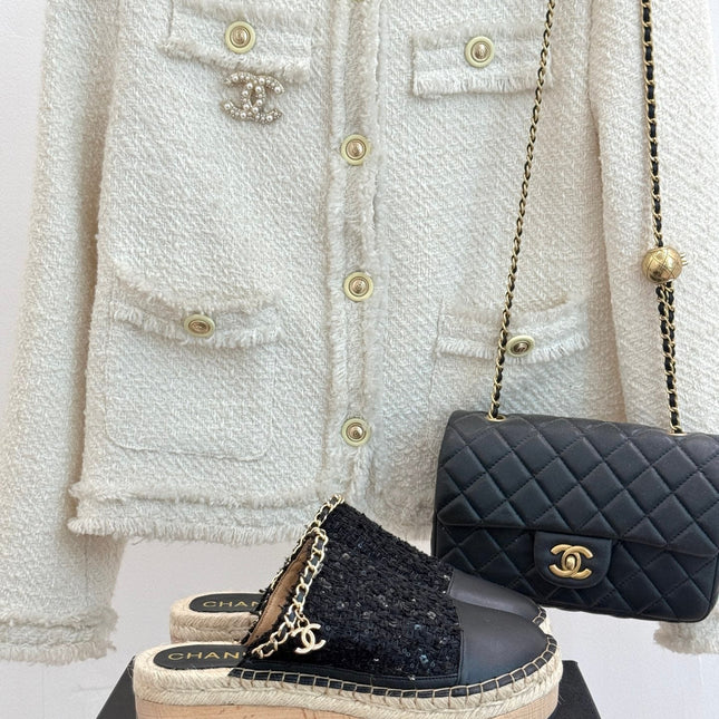 CC MULES 25SS 30 MM IN BLACK LAMBSKIN MIX TWEED