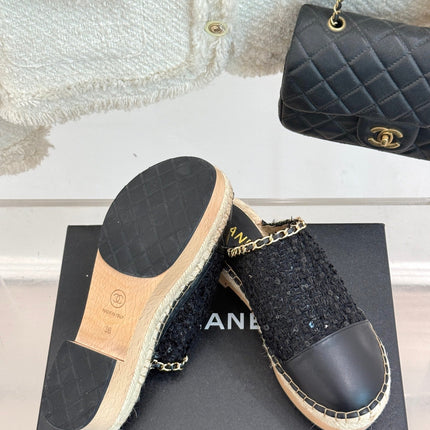 CC MULES 25SS 30 MM IN BLACK LAMBSKIN MIX TWEED