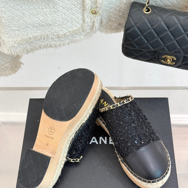 CC MULES 25SS 30 MM IN BLACK LAMBSKIN MIX TWEED