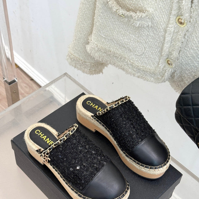 CC MULES 25SS 30 MM IN BLACK LAMBSKIN MIX TWEED