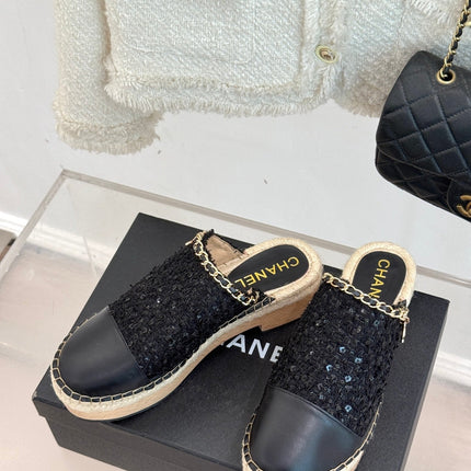 CC MULES 25SS 30 MM IN BLACK LAMBSKIN MIX TWEED