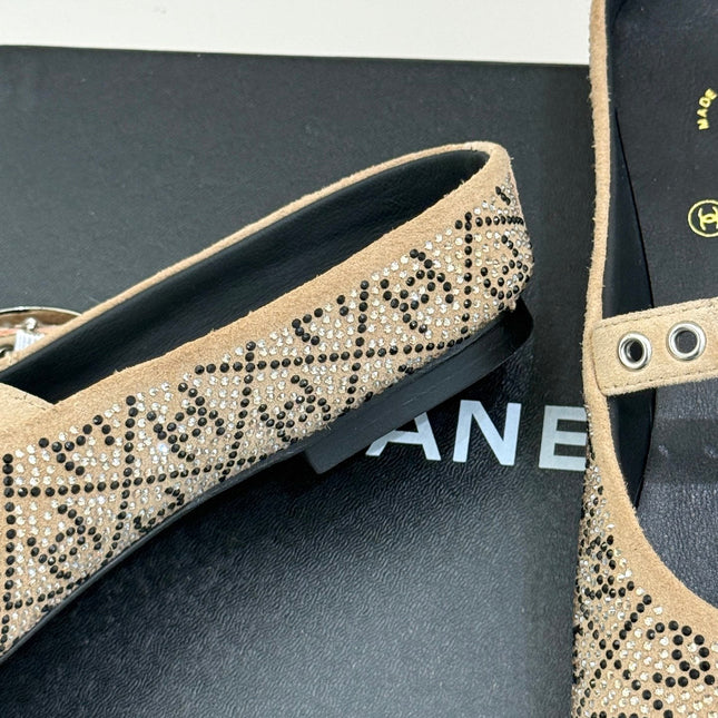 CC FLAT MULES 25SS IN BEIGE EMBELLISHED WITH RHINESTONES