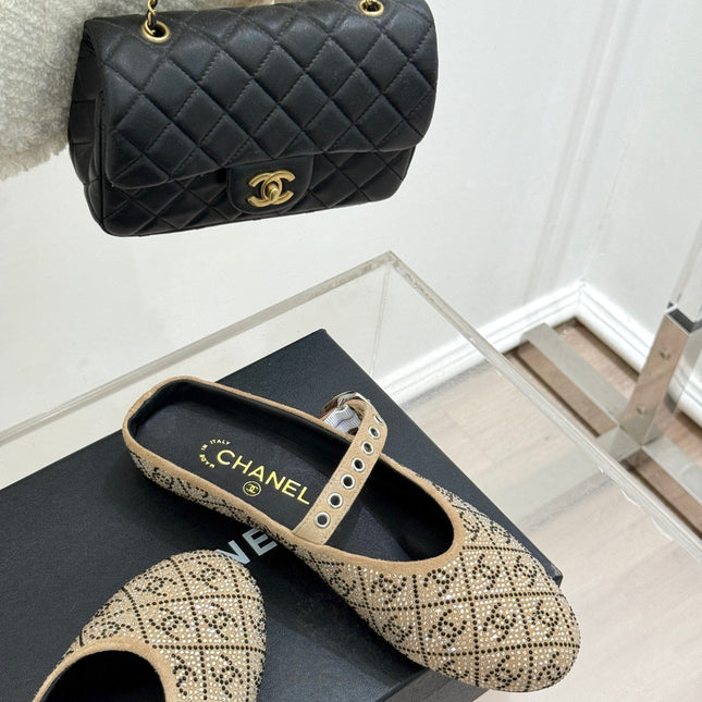 CC FLAT MULES 25SS IN BEIGE EMBELLISHED WITH RHINESTONES