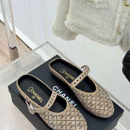 CC FLAT MULES 25SS IN BEIGE EMBELLISHED WITH RHINESTONES