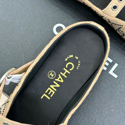 CC FLAT MULES 25SS IN BEIGE EMBELLISHED WITH RHINESTONES