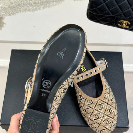 CC FLAT MULES 25SS IN BEIGE EMBELLISHED WITH RHINESTONES