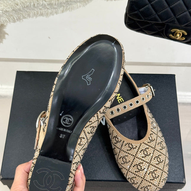 CC FLAT MULES 25SS IN BEIGE EMBELLISHED WITH RHINESTONES