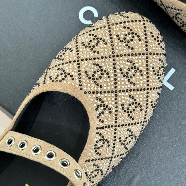 CC FLAT MULES 25SS IN BEIGE EMBELLISHED WITH RHINESTONES